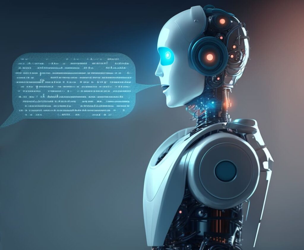 Robô interagindo virtualmente, representando o chatbot para service desk.
